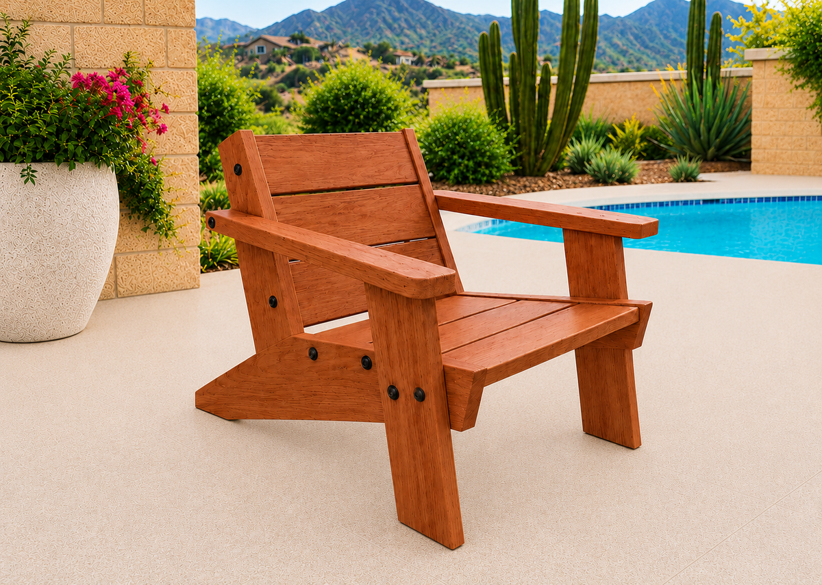Low Boy Adirondack Chair in African Mahogany with Natural Satin finish and black hardware