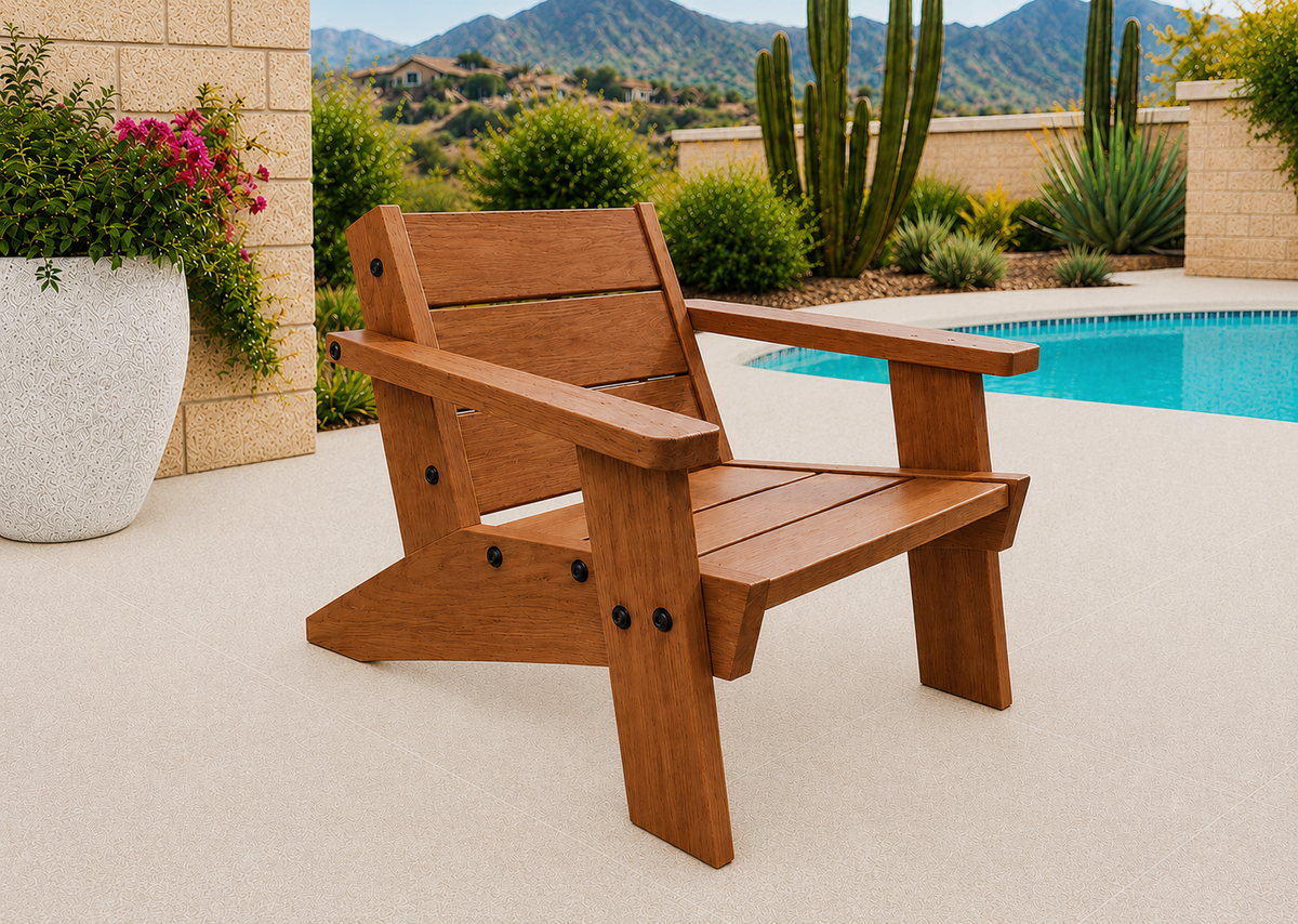Low Boy Adirondack Chair in Genuine Mahogany with Satin Oil finish and black hardware