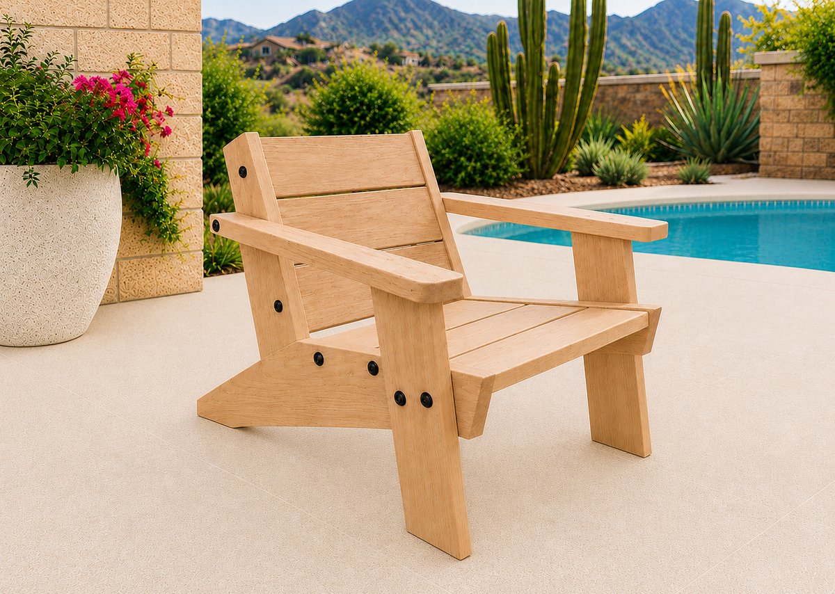 Low Boy Adirondack Chair in Natural Hickory with Natural Satin finish and black hardware