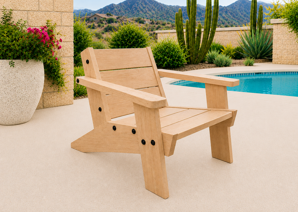 Low Boy Adirondack Chair in Red Oak with Natural Satin finish and black hardware