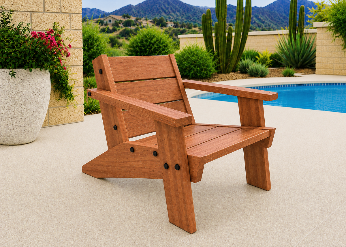 Low Boy Adirondack Chair in Sapele Ribbon with Natural Satin finish and black hardware