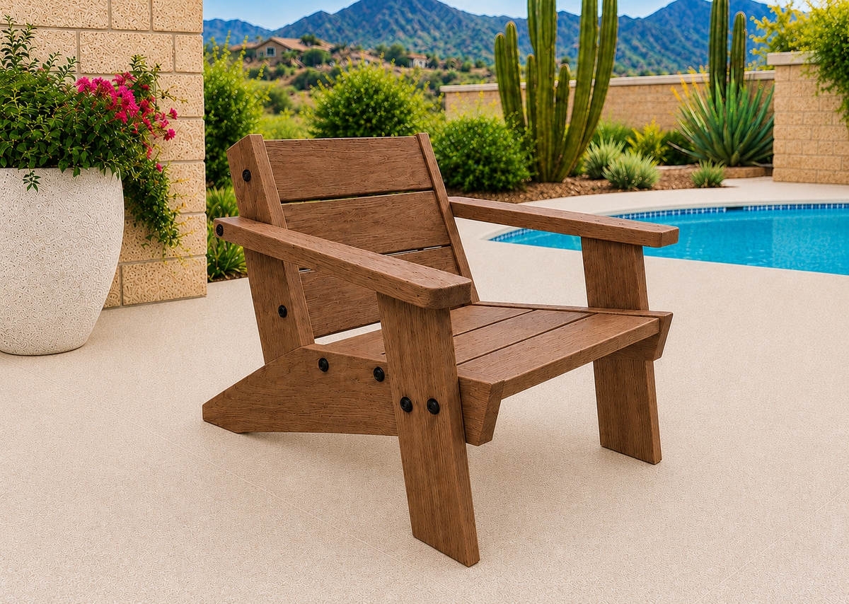 Low Boy Adirondack Chair in White Oak with Walnut Reserve finish and black hardware