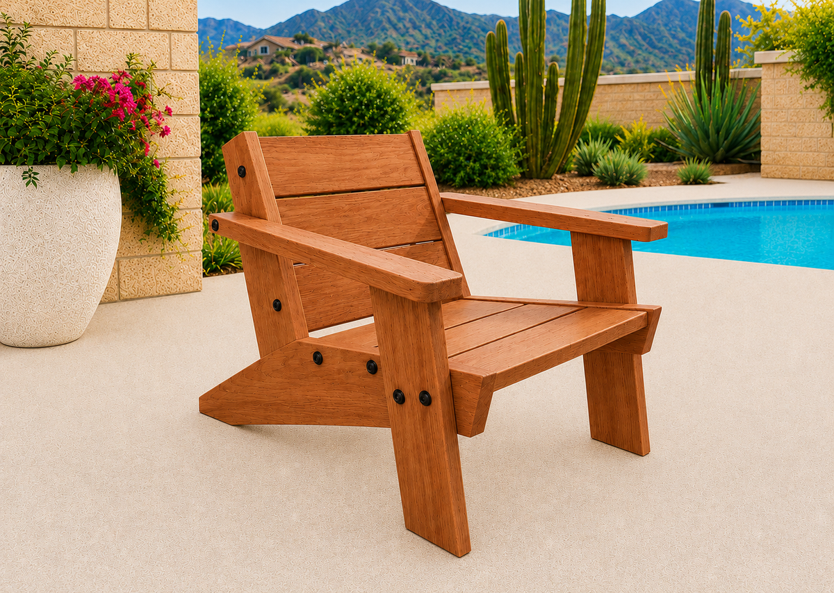 Low Boy Adirondack Chair in African Mahogany with Light Honey finish and black hardware
