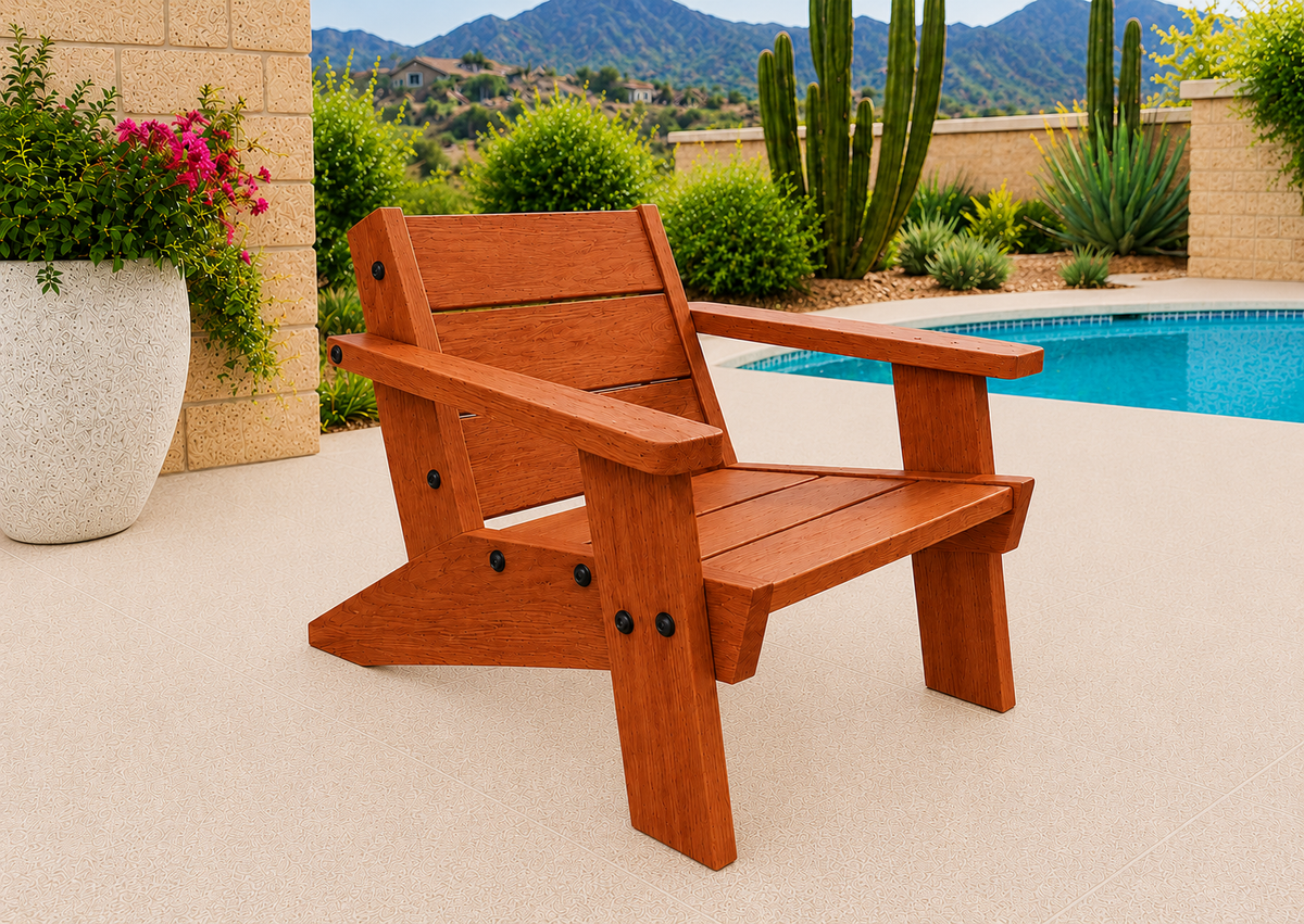 Low Boy Adirondack Chair in African Mahogany with Satin Oil finish and black hardware