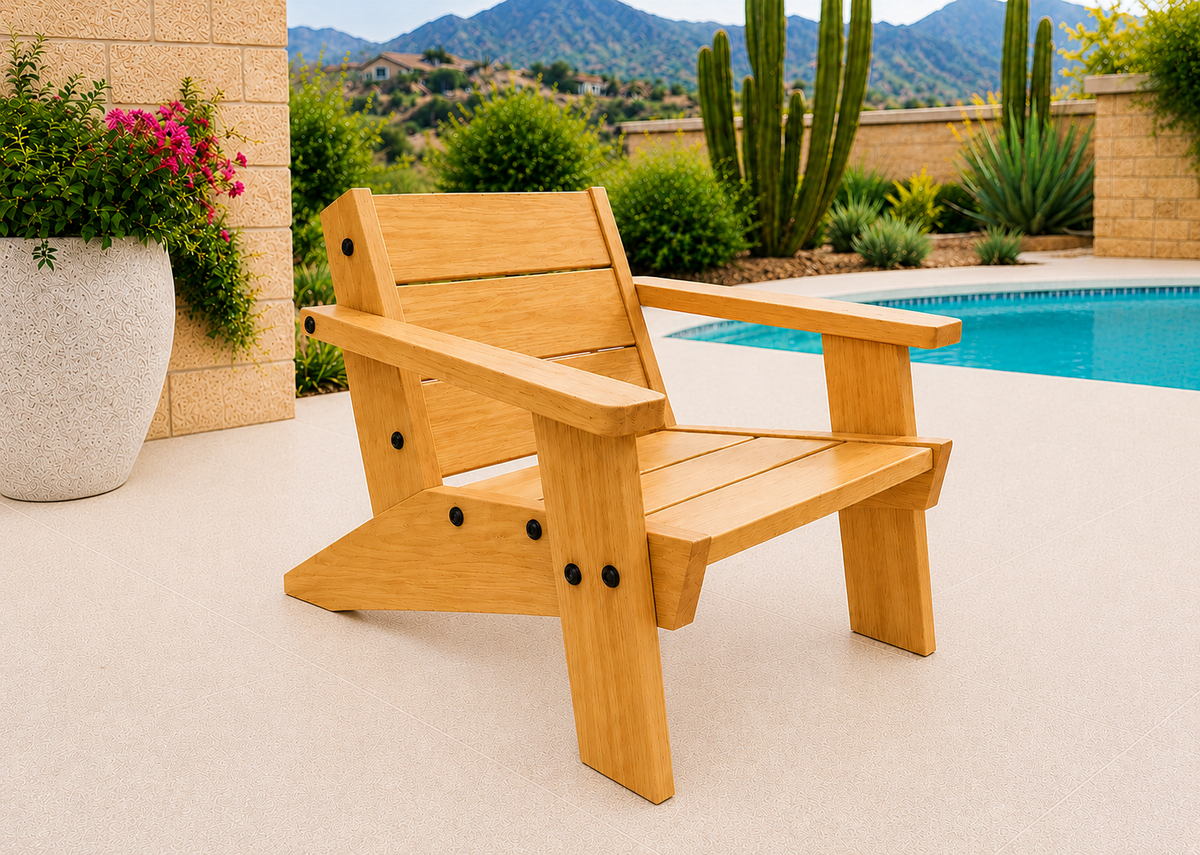 Low Boy Adirondack Chair in Canarywood with Natural Satin finish and black hardware
