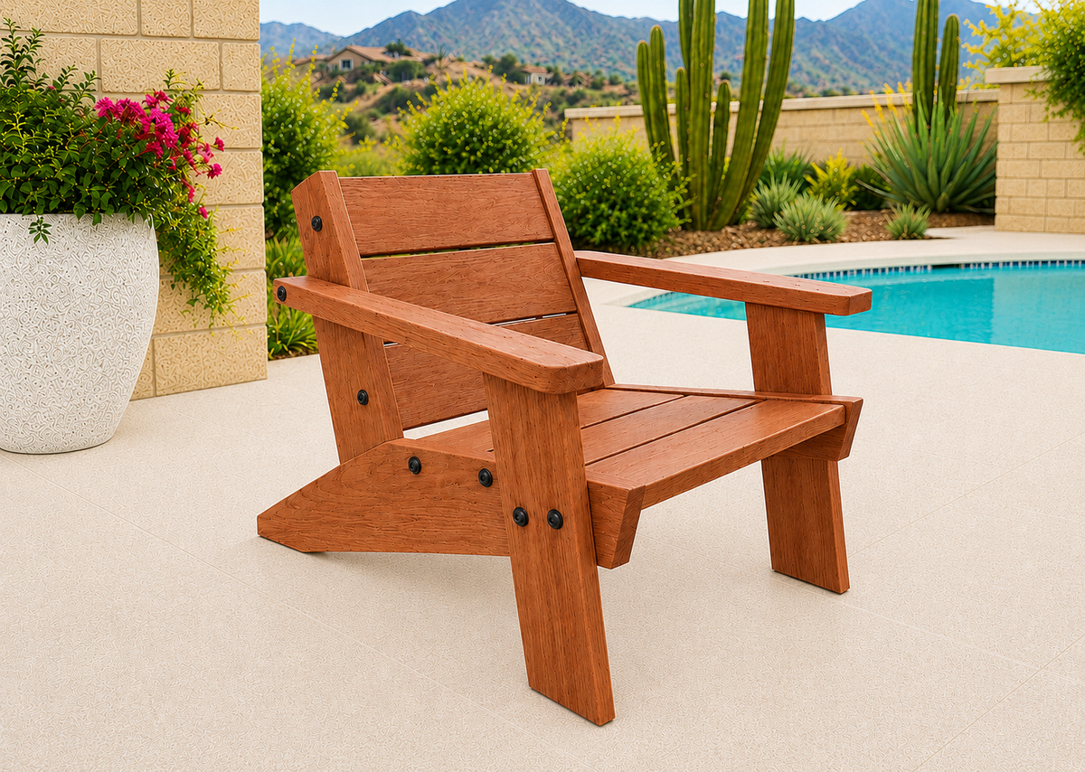 Low Boy Adirondack Chair in Genuine Mahogany with Natural Satin finish and black hardware
