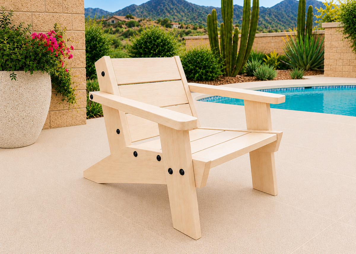 Low Boy Adirondack Chair in Hard White Maple with Natural Satin finish and black hardware
