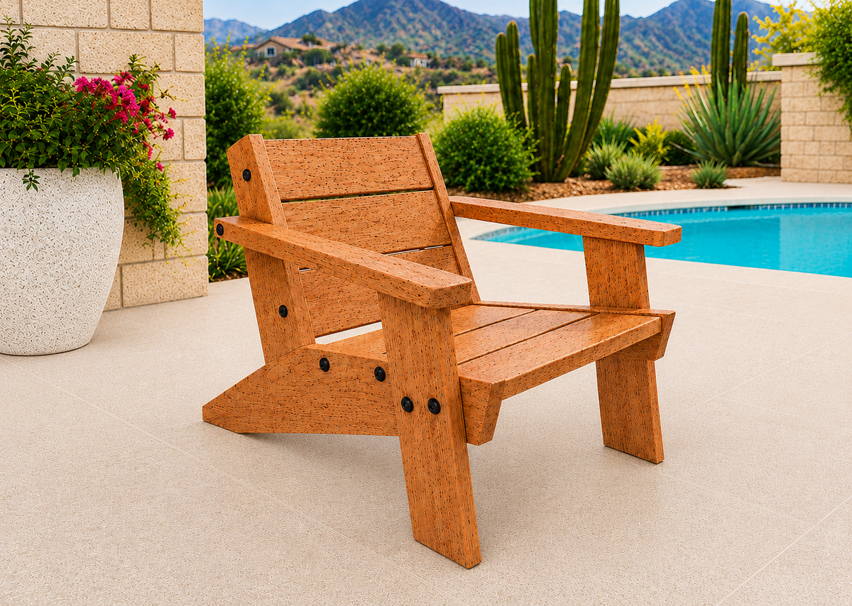 Low Boy Adirondack Chair in Leopardwood with Matte Clear finish and black hardware