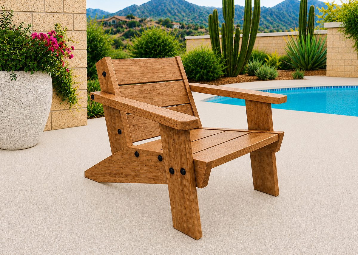 Low Boy Adirondack Chair in Mesquite with Natural Satin finish and black hardware
