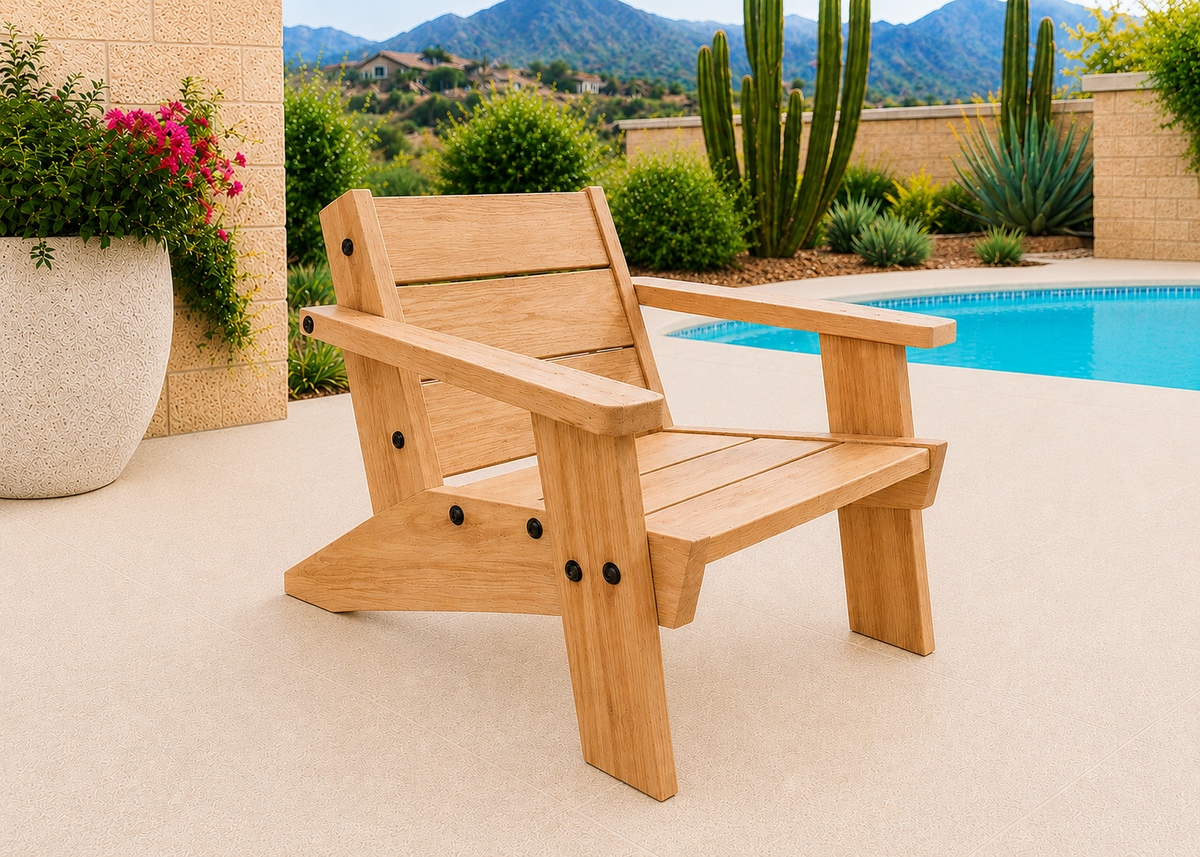 Low Boy Adirondack Chair in Natural Hickory with Light Honey finish and black hardware
