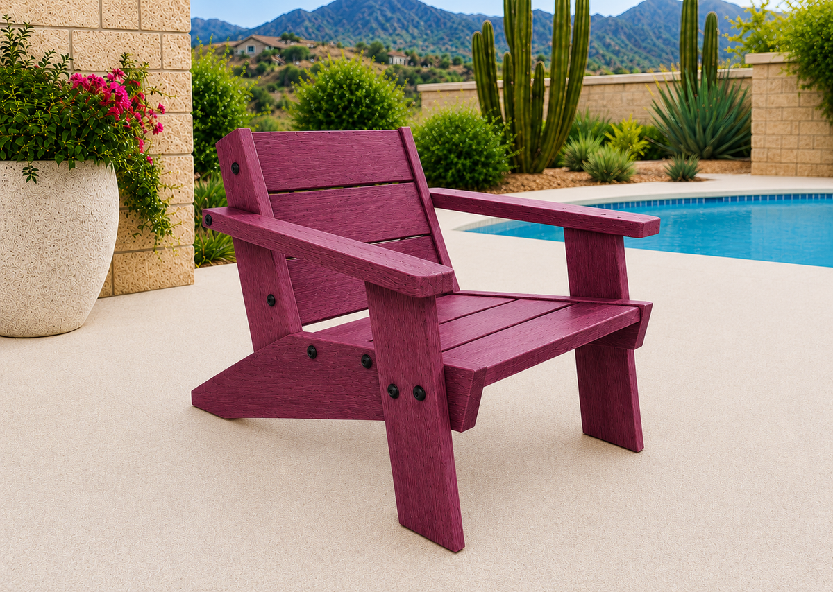 Low Boy Adirondack Chair in Purpleheart with UV Satin Clear finish and black hardware
