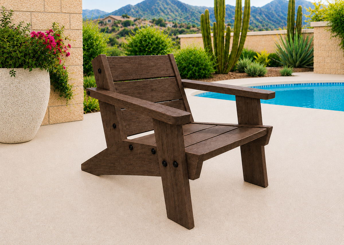 Low Boy Adirondack Chair in Red Oak with Walnut Reserve finish and black hardware