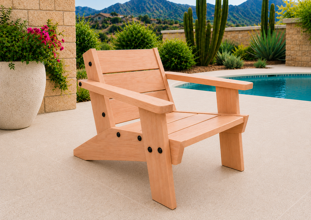 Low Boy Adirondack Chair in Spanish Cedar with Natural Satin finish and black hardware