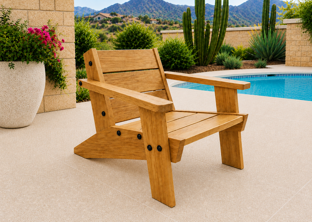 Low Boy Adirondack Chair in Teak with Natural Teak Oil finish and black hardware