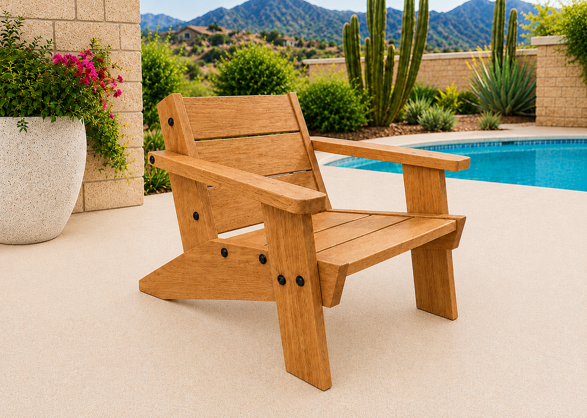 Low Boy Adirondack Chair in White Oak with Canyon Honey finish and black hardware