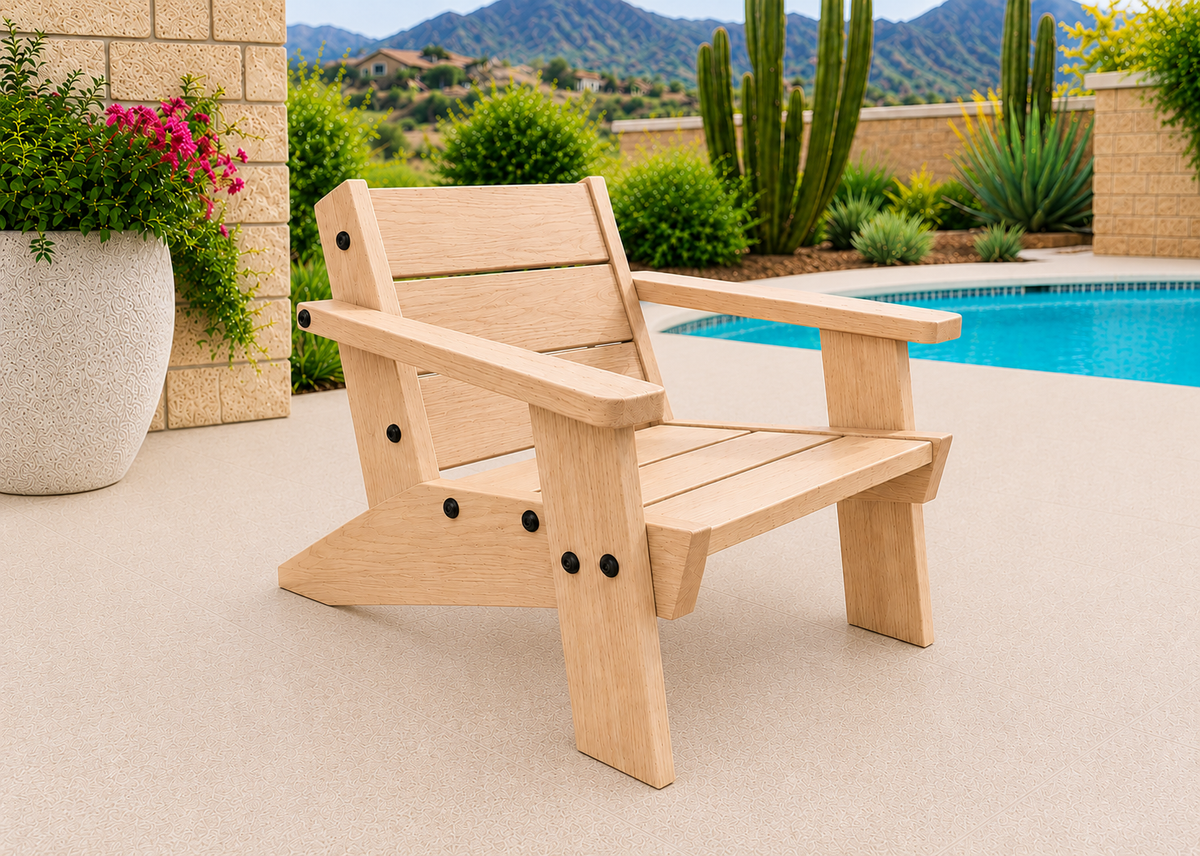 Low Boy Adirondack Chair in White Oak with Natural Satin finish and black hardware