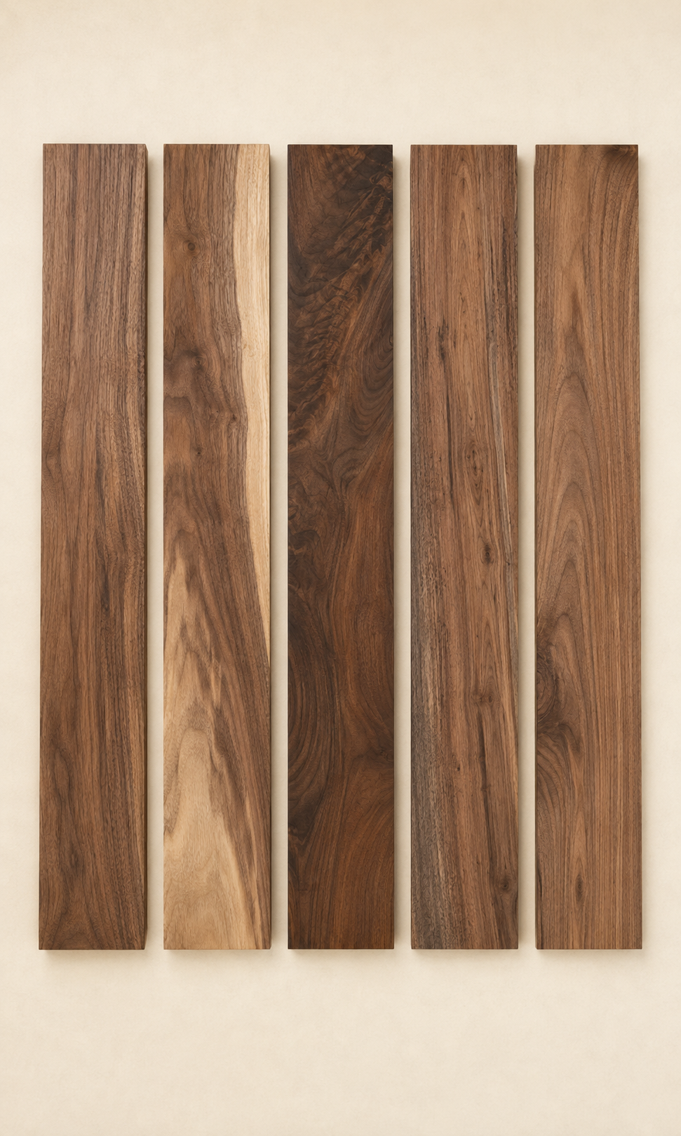 Assorted hardwood boards showing natural differences in color and grain