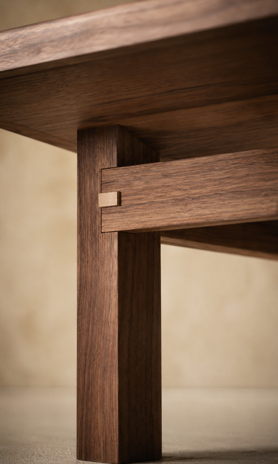 Traditional hardwood dowel joint being fitted by hand